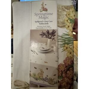 Benson Mills Floral Easter Bunny Butterfly Print Spring Tablecloth 60” X 84” NIP
